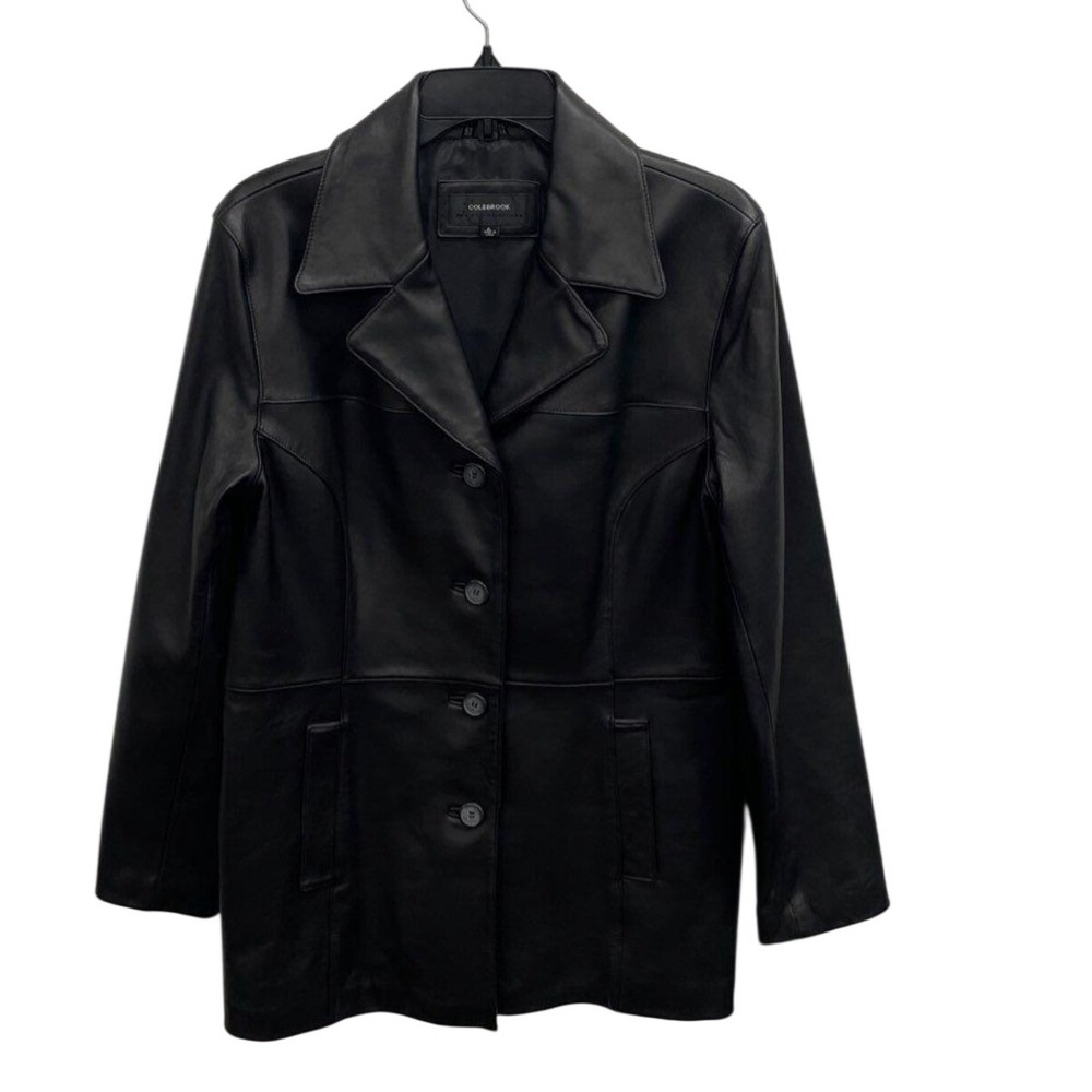 Colebrook Essentials Black Leather Button Up Jacket Womens Large L Coat